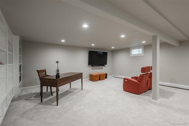5164 E Princeton Ave, Cherry Hills Village, CO 80113 - living area with baseboard heating, light carpet, and recessed lighting