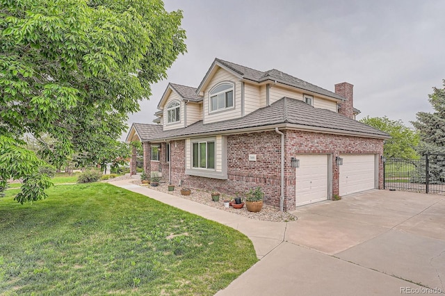 7400 S Genoa Cir, Centennial, CO 80016 - view of side of property featuring brick siding, a chimney, driveway, and an attached garage