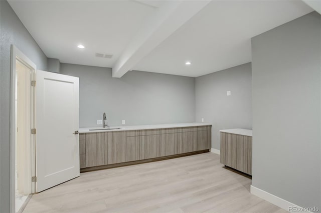 7400 S Genoa Cir, Centennial, CO 80016 - bar featuring light wood-style floors, beamed ceiling, and recessed lighting