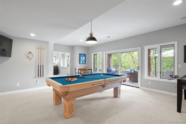 920 Shady Oak Ln, Castle Pines, CO 80108 - rec room featuring baseboards, carpet, billiards, and recessed lighting