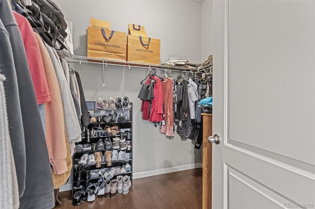 walk in closet featuring dark hardwood / wood-style floors