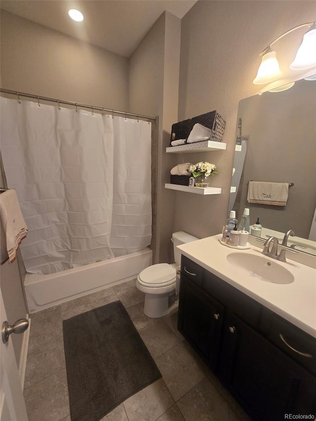 full bathroom featuring vanity, toilet, and shower / bath combo with shower curtain