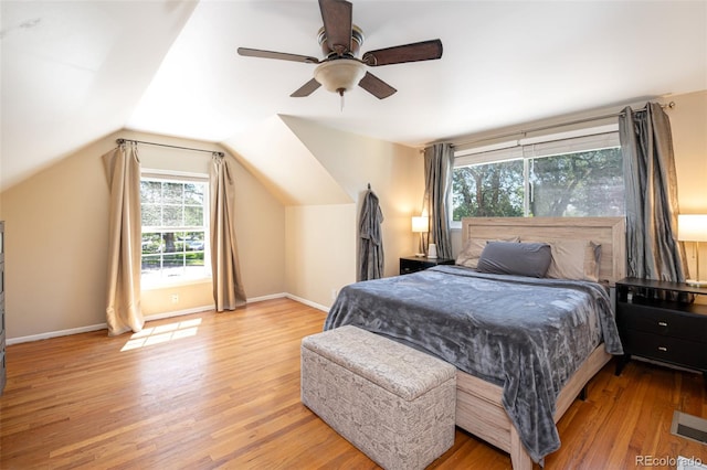 1521 Columbine Blvd, Colorado Springs, CO 80907 - bedroom with wood finished floors, vaulted ceiling, and a ceiling fan