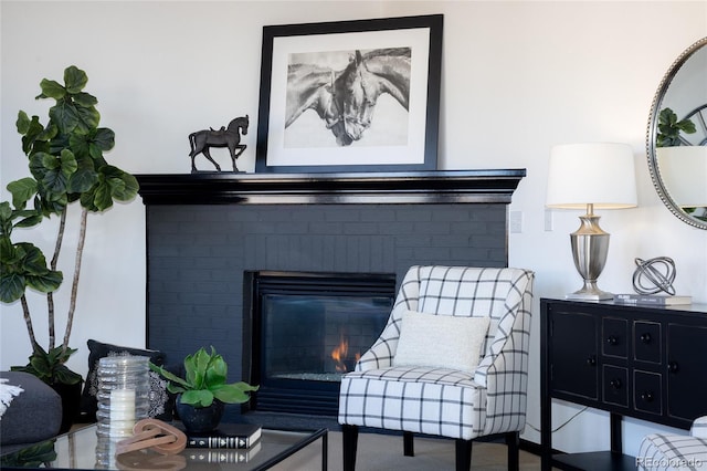 interior space with a fireplace