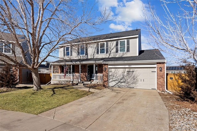 view of front of property with a porch and a front lawn