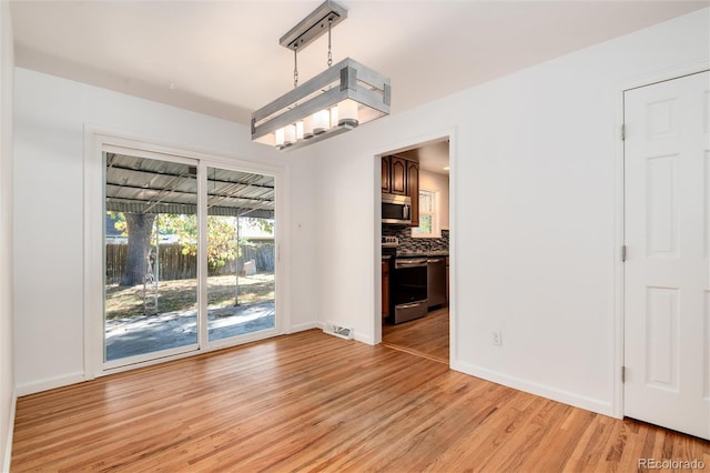 unfurnished dining area featuring light hardwood / wood-style floors