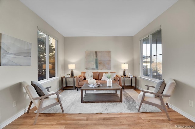 living room with plenty of natural light and light hardwood / wood-style floors