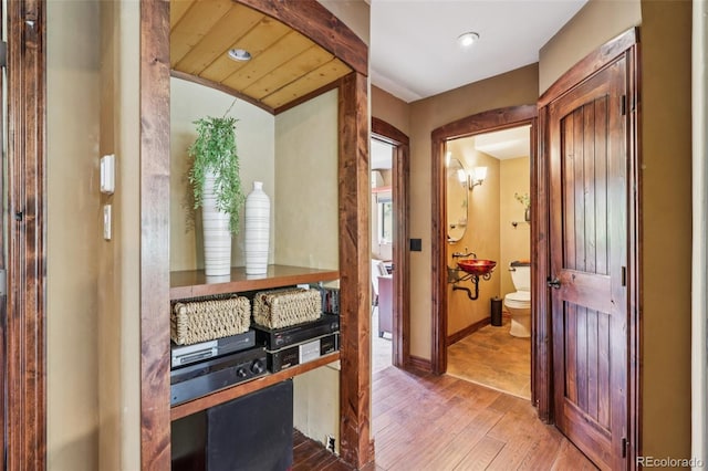 20033 Silver Ranch Rd, Conifer, CO 80433 - corridor featuring wood-type flooring and recessed lighting