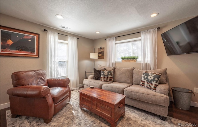 315 Maestes St, Johnstown, CO 80534 - living area featuring visible vents, a textured ceiling, baseboards, and a healthy amount of sunlight
