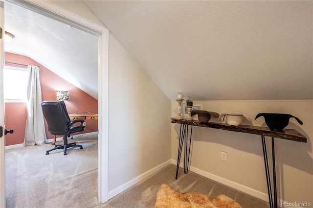 315 Maestes St, Johnstown, CO 80534 - carpeted office with a textured ceiling, baseboards, and lofted ceiling