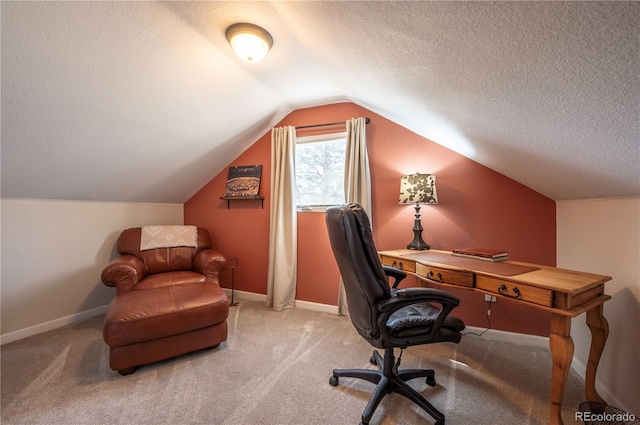 315 Maestes St, Johnstown, CO 80534 - office space with baseboards, a textured ceiling, and vaulted ceiling