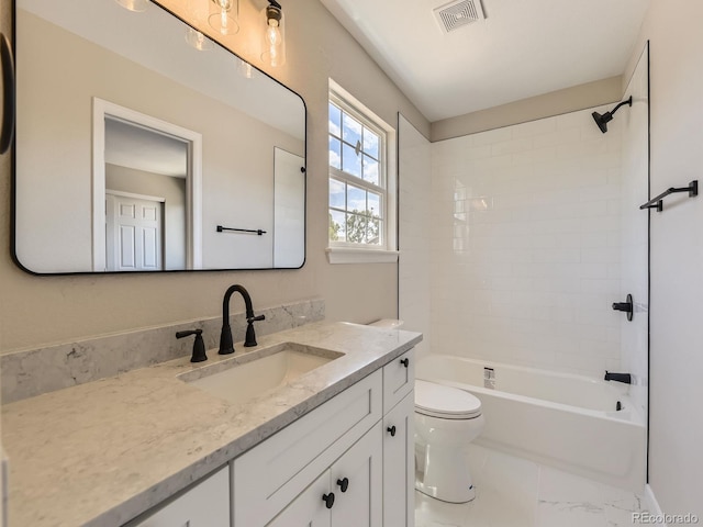 4287 Brookwood Pl, Highlands Ranch, CO 80130 - bathroom featuring vanity, shower / washtub combination, and marble finish floors