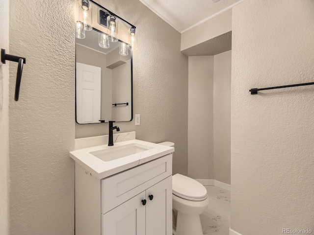 4287 Brookwood Pl, Highlands Ranch, CO 80130 - bathroom featuring a textured wall, marble finish flooring, and vanity
