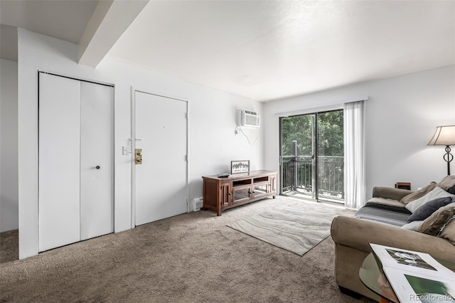 5995 W Hampden Ave Unit 20B, Denver, CO 80227 - carpeted living room featuring a wall mounted AC and a baseboard heating unit