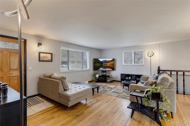 living room featuring light wood-type flooring