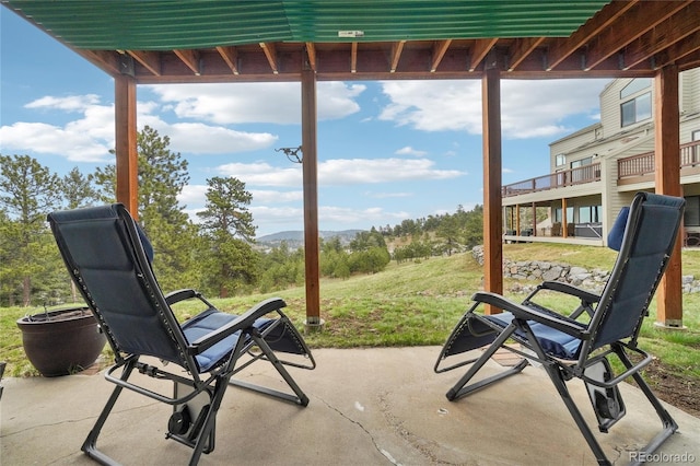 view of patio featuring a mountain view