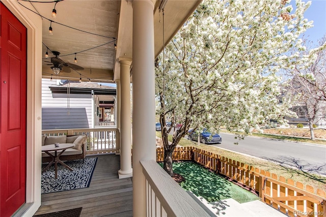 balcony with ceiling fan