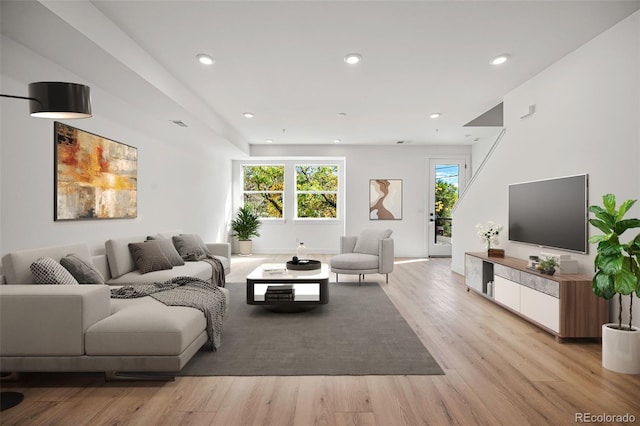 living room with light wood-type flooring