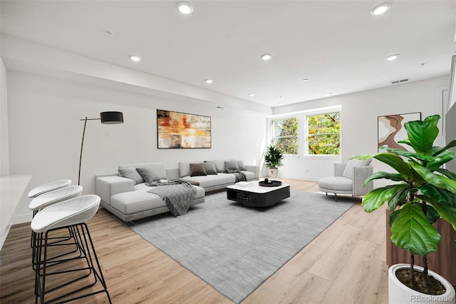 living room with light wood-type flooring