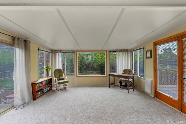 sunroom / solarium featuring carpet floors and plenty of natural light