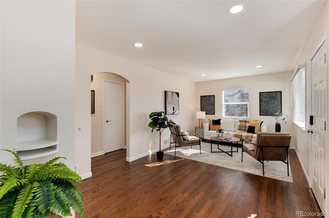 living room featuring dark hardwood / wood-style flooring