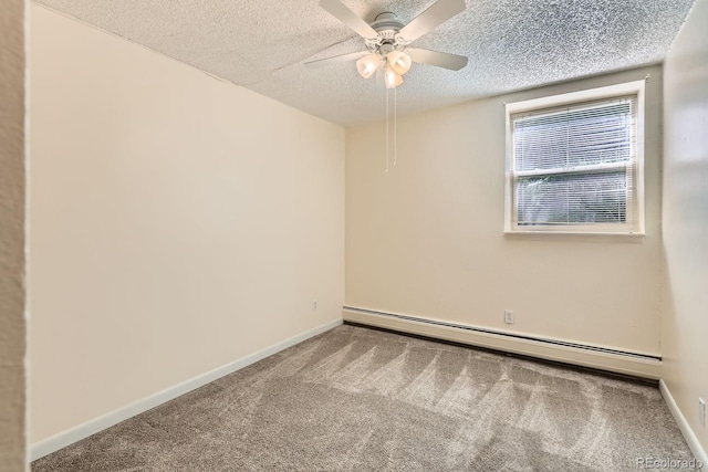 1400 Golden Cir Unit 102, Golden, CO 80401 - carpeted empty room featuring a baseboard heating unit, a textured ceiling, and a ceiling fan