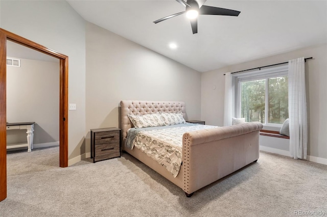 17540 Caribou Dr, Monument, CO 80132 - carpeted bedroom with lofted ceiling, baseboards, and a ceiling fan