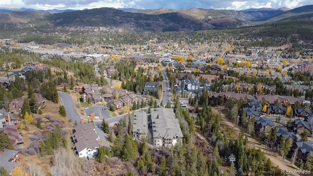 drone / aerial view featuring a mountain view