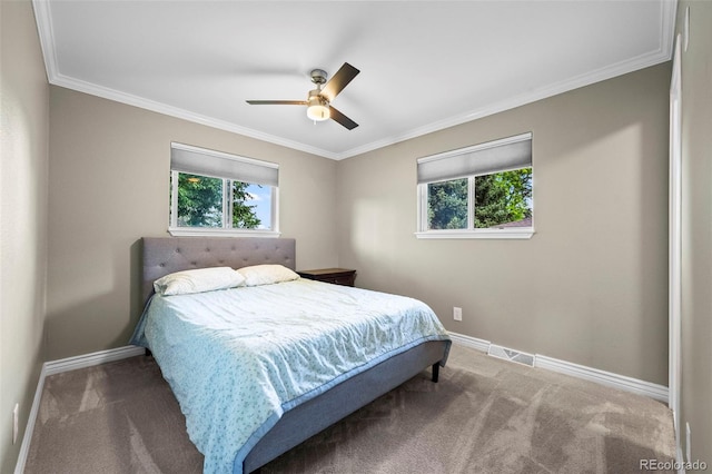 5320 W 62nd Ave, Arvada, CO 80003 - bedroom featuring carpet floors, ornamental molding, and ceiling fan