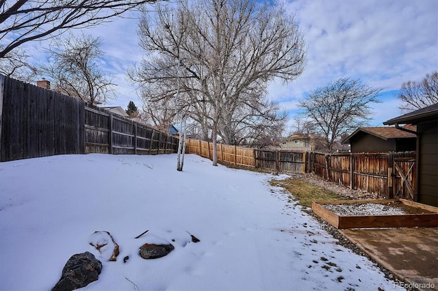 view of yard covered in snow