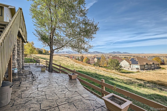 view of patio with a mountain view