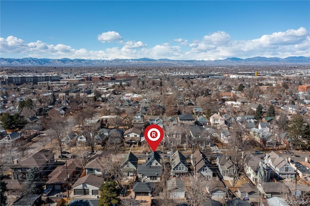 drone / aerial view with a mountain view and a residential view