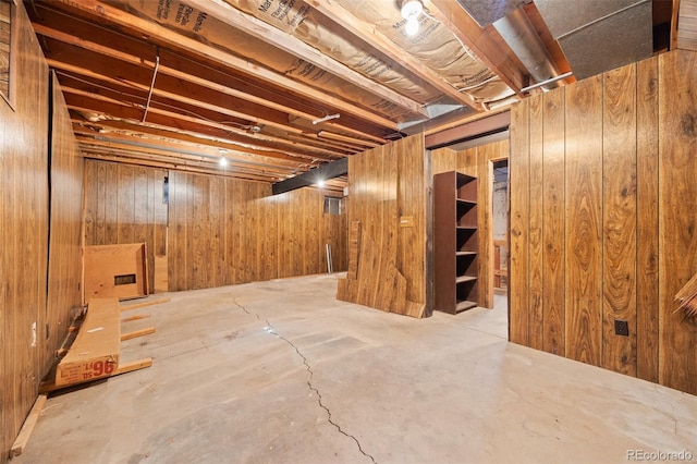 unfinished basement with wood walls