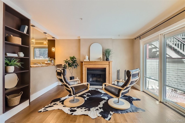 275 Pearl St Unit 11, Boulder, CO 80302 - living area with a fireplace, baseboards, and wood-type flooring