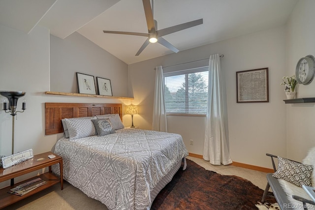 bedroom featuring vaulted ceiling and ceiling fan