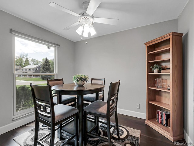 7318 S Xenia Cir Unit B, Centennial, CO 80112 - dining room featuring a ceiling fan and dark wood-type flooring