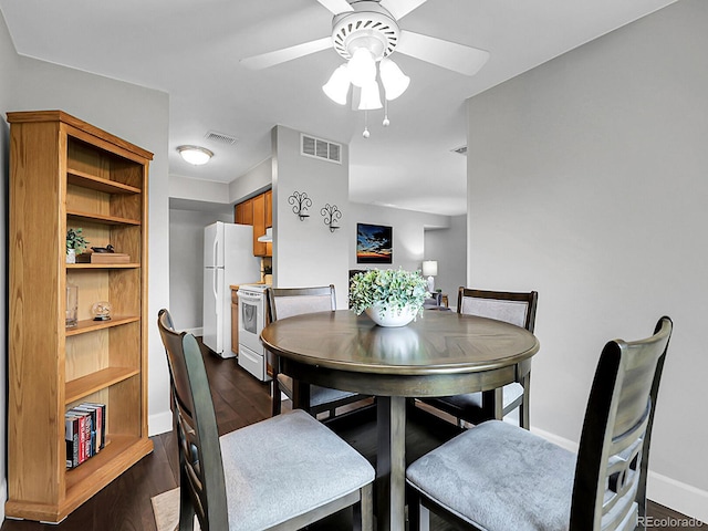 7318 S Xenia Cir Unit B, Centennial, CO 80112 - dining space with ceiling fan and dark wood-style flooring