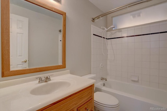 full bath featuring toilet,  shower combination, and vanity