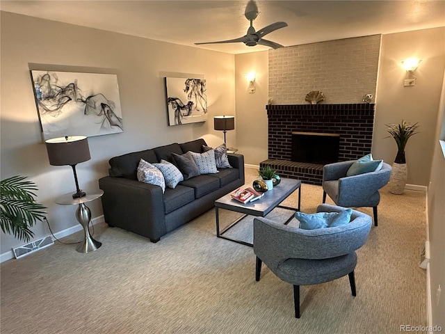 6272 S Garfield Dr, Centennial, CO 80121 - carpeted living area featuring a ceiling fan and a fireplace