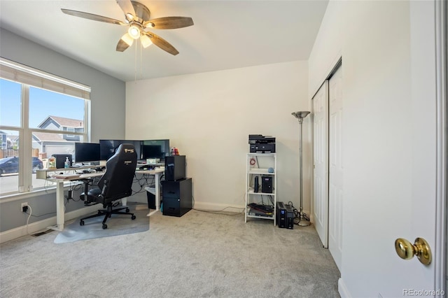 1884 Asoka St, Strasburg, CO 80136 - carpeted office space featuring a ceiling fan and baseboards