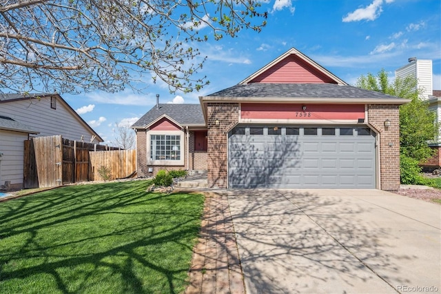 7598 Jared Way, Littleton, CO 80125 - single story home with brick siding, driveway, a garage, and a shingled roof