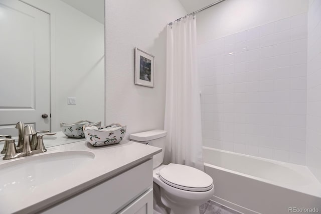 15919 Xanthia Way, Thornton, CO 80602 - full bath with toilet, vanity, and shower / bath combo with shower curtain