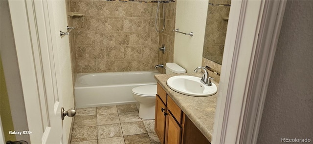 full bath with toilet, shower / bathing tub combination, and vanity