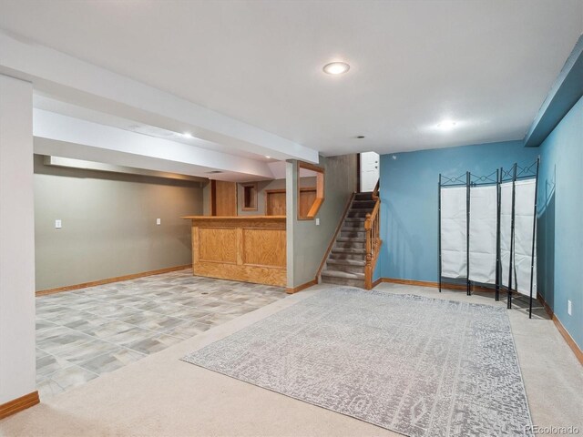 5945 W Morraine Ave, Littleton, CO 80128 - finished basement with baseboards, stairway, and recessed lighting