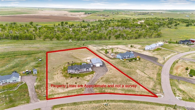 196 W 8th Ave, Byers, CO 80103 - aerial view of sparsely populated area with property parcel outlined