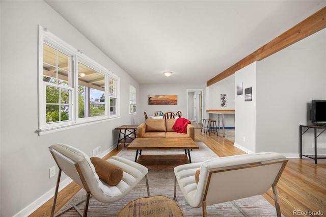 living area featuring wood finished floors and baseboards