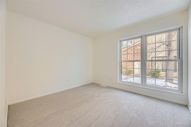 spare room with a textured ceiling, plenty of natural light, and carpet flooring