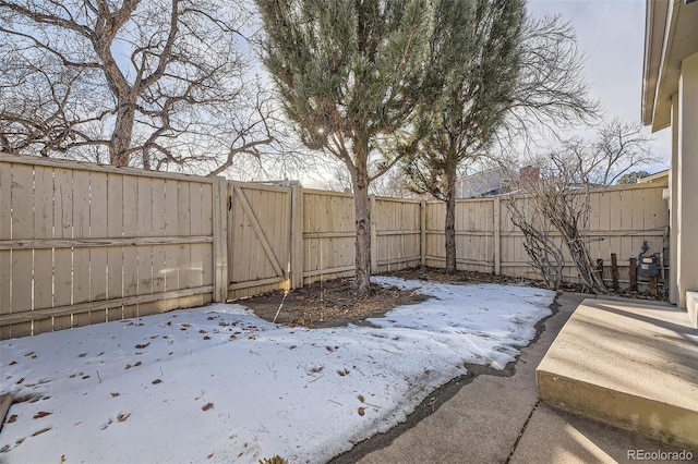 view of yard layered in snow