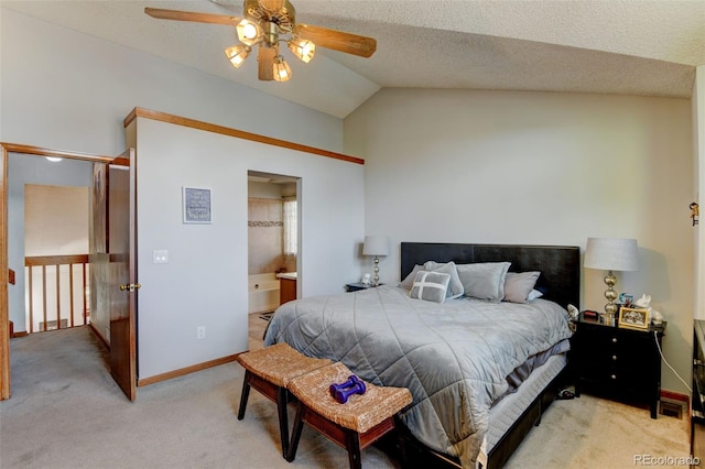 8555 Angela Ln, Parker, CO 80134 - bedroom with light colored carpet, lofted ceiling, baseboards, and connected bathroom