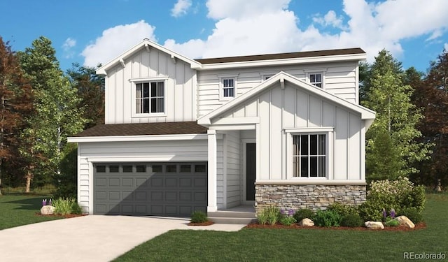 view of front facade with a garage and a front yard